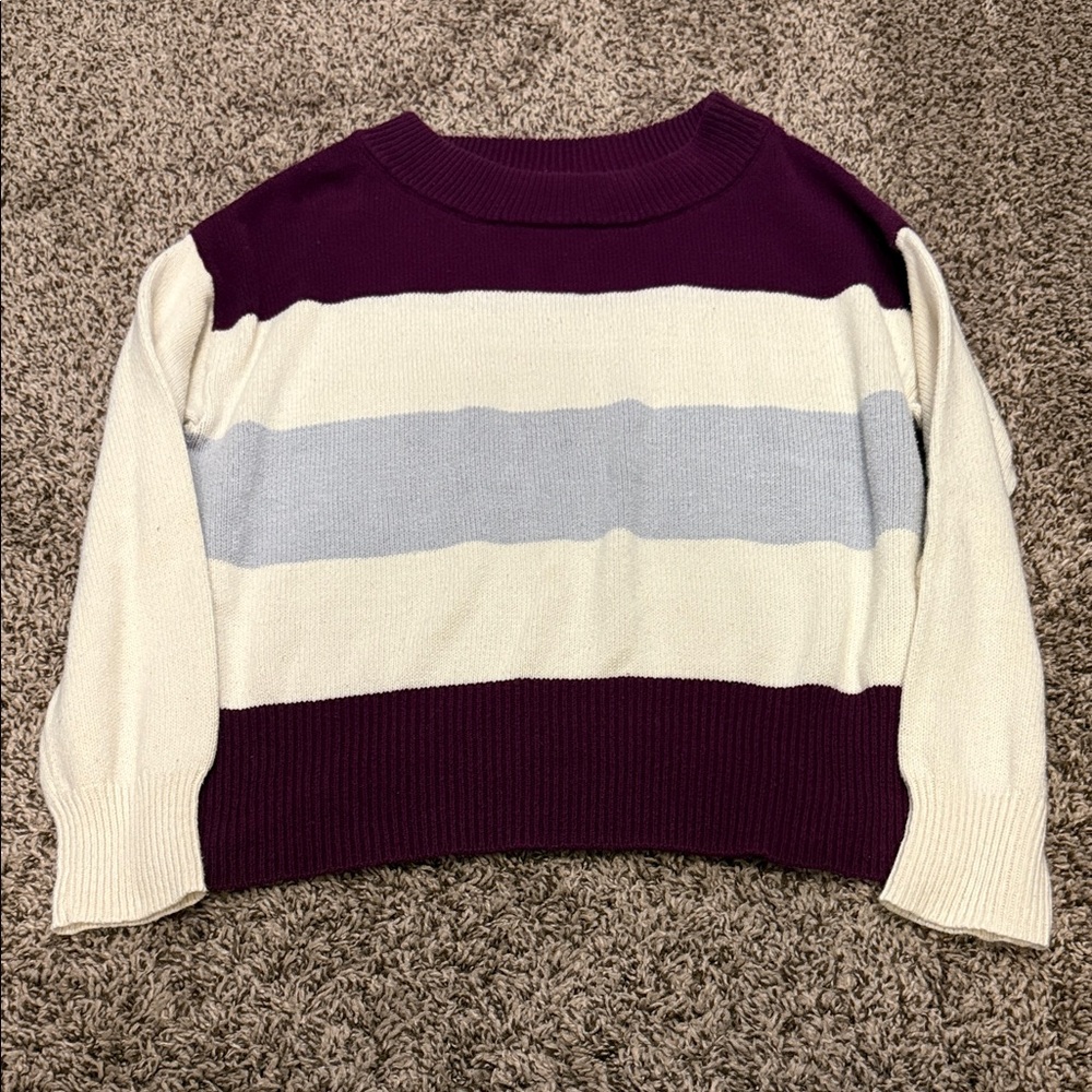 Lucky Brand Purple, Cream, and Gray Striped Sweater